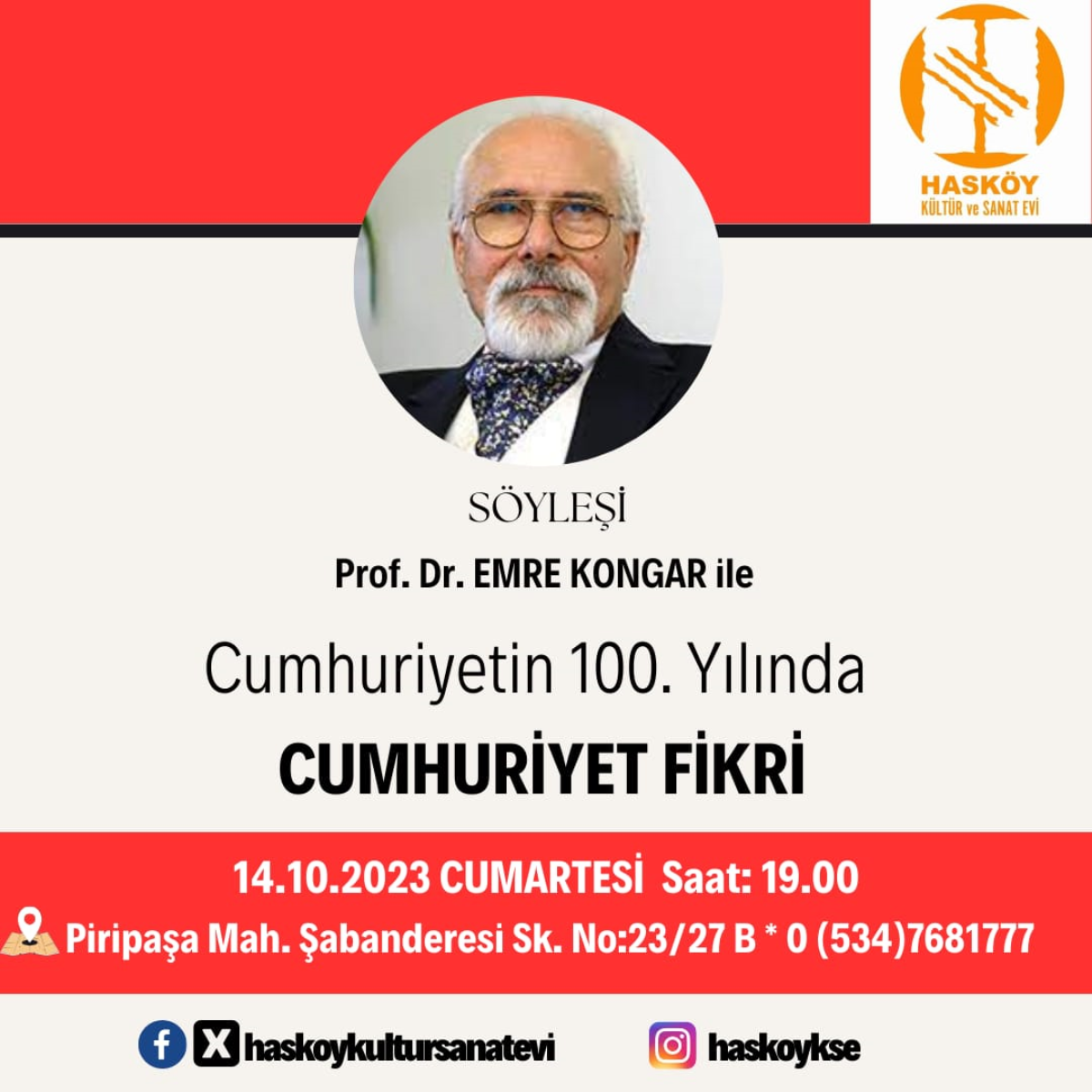 Cumhuriyet yazarı Emre Kongar, Hasköy Kültür ve Sanatevi'ne konuk olacak