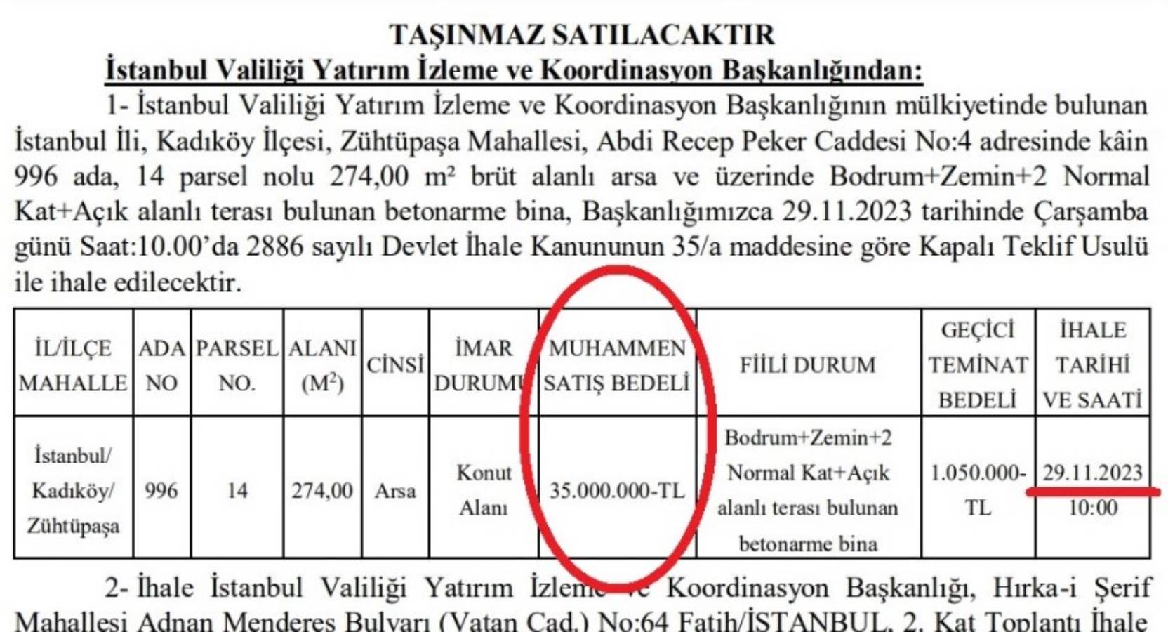 Valilikten aynı yer için 3’üncü ilan: Fenerbahçe Gönüllüleri Derneği’nin binasını satacaklar!