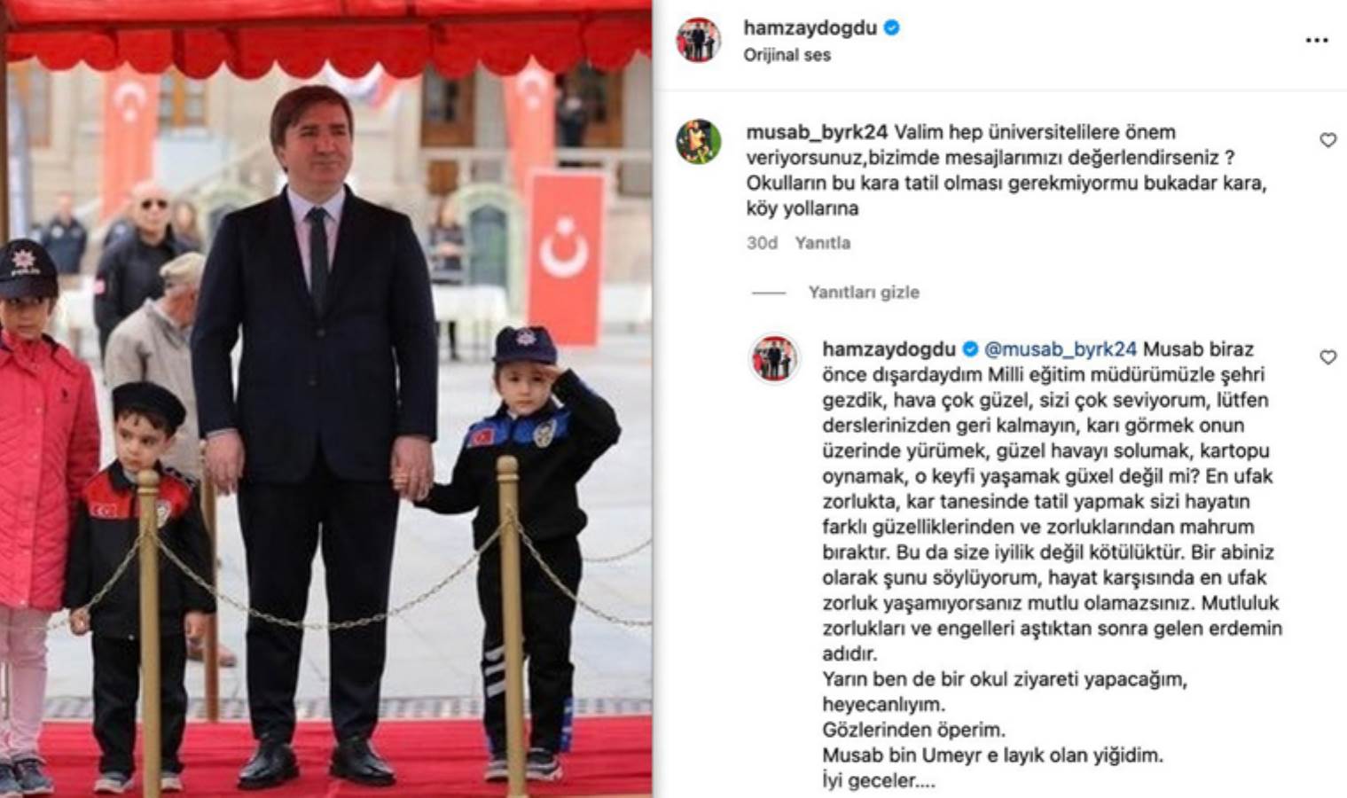 Vali Aydoğdu'nun kar tatili isteyen öğrenciye cevabı gündem oldu