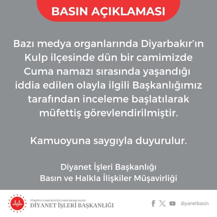 İçişleri Bakanlığı duyurdu: Hutbe tartışmasına inceleme!