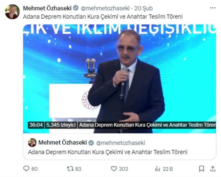 Operasyon geçirdiği için İliç'e gelemediğini söyleyen Bakan Mehmet Özhaseki 'törenlere' katılmış