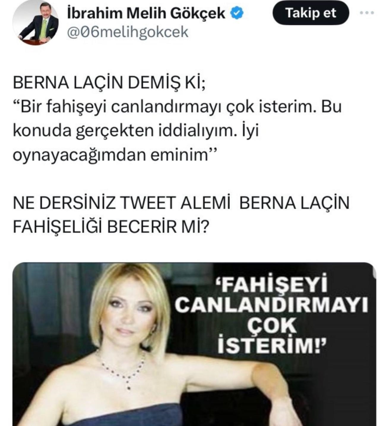 Melih Gökçek kendine yakışanı yaptı! Berna Laçin'e çirkin gönderme