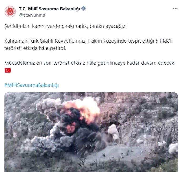 MSB: 5 PKK'lı terörist etkisiz hale getirildi